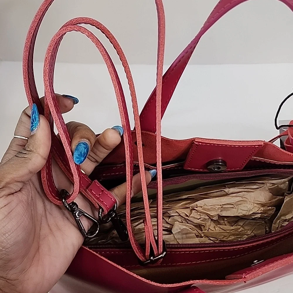 Pink Italian Leather Tote & Shoulder Bag - Picture 10 of 13